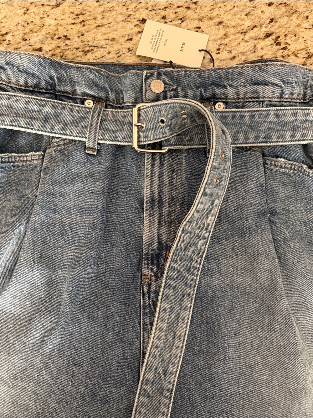 Agolde 90’s Retro Denim Mini Skirt w/Belt High Rise Paper-bag Waist Sz 29 - Picture 11 of 11
